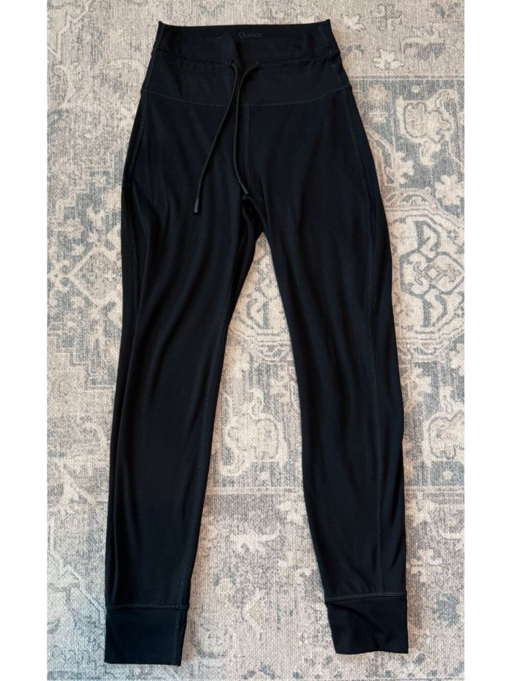 Quince Ultra Form Tie Waist High Rise Black Jogger Leggings Small Stretch
